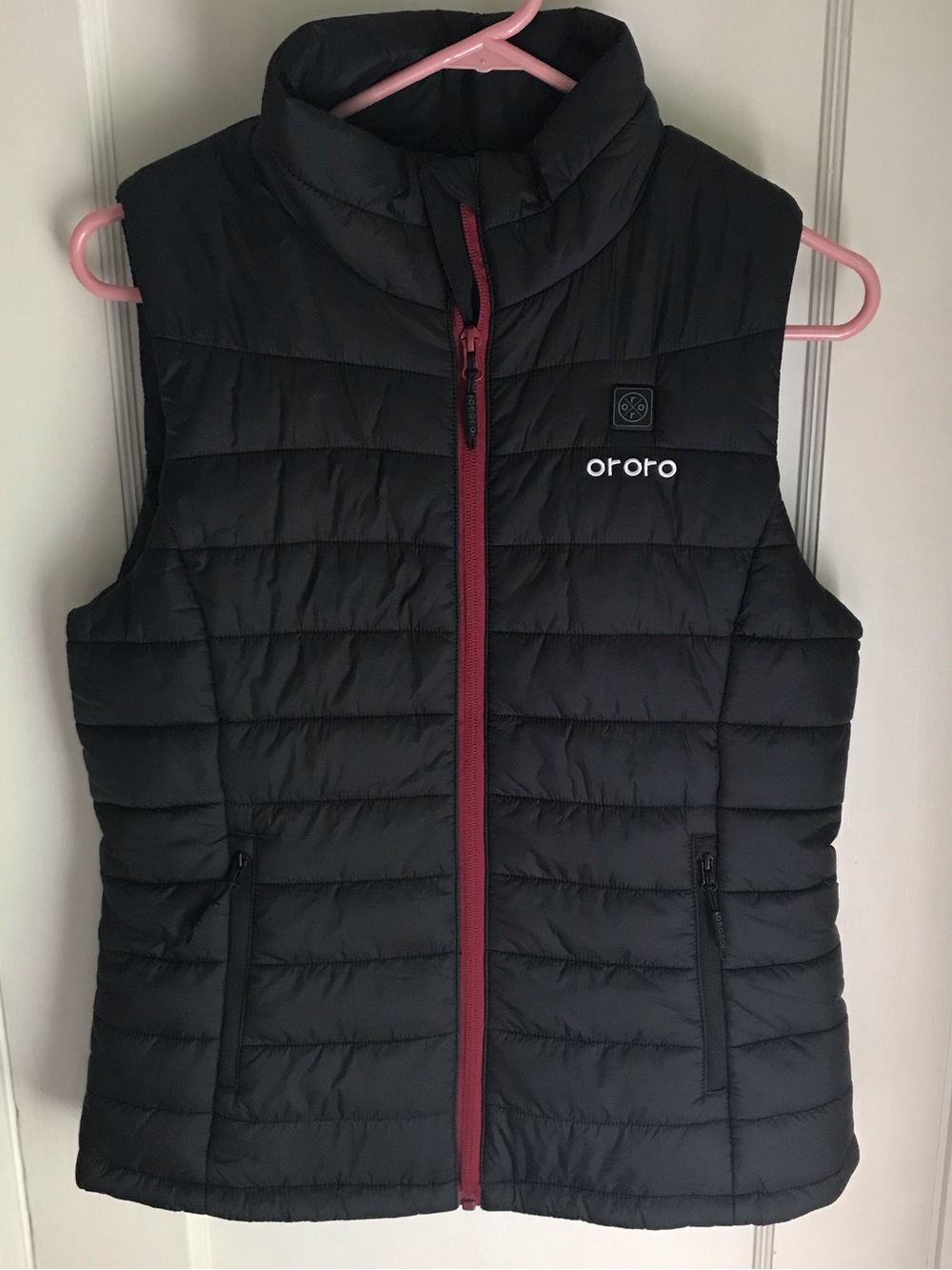 Ororo Women's Black Quilted HEATED Puffer Vest with Burgundy Zip